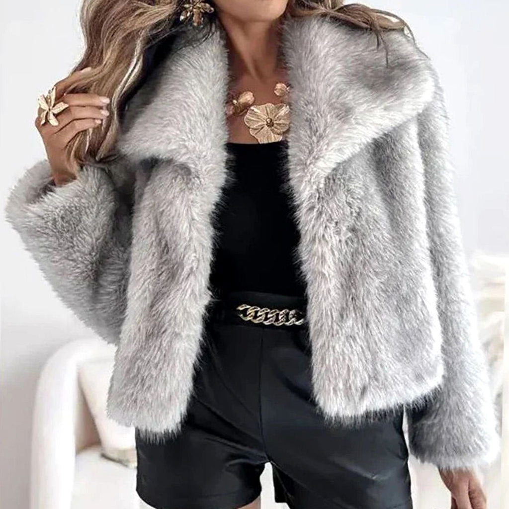 Giselle | Women’s Plush Faux-Fur Lapel Collar Short Jacket