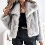 Giselle | Women’s Plush Faux-Fur Lapel Collar Short Jacket