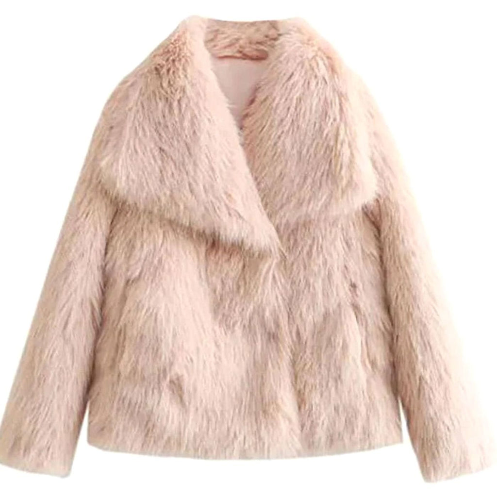 Giselle | Women’s Plush Faux-Fur Lapel Collar Short Jacket