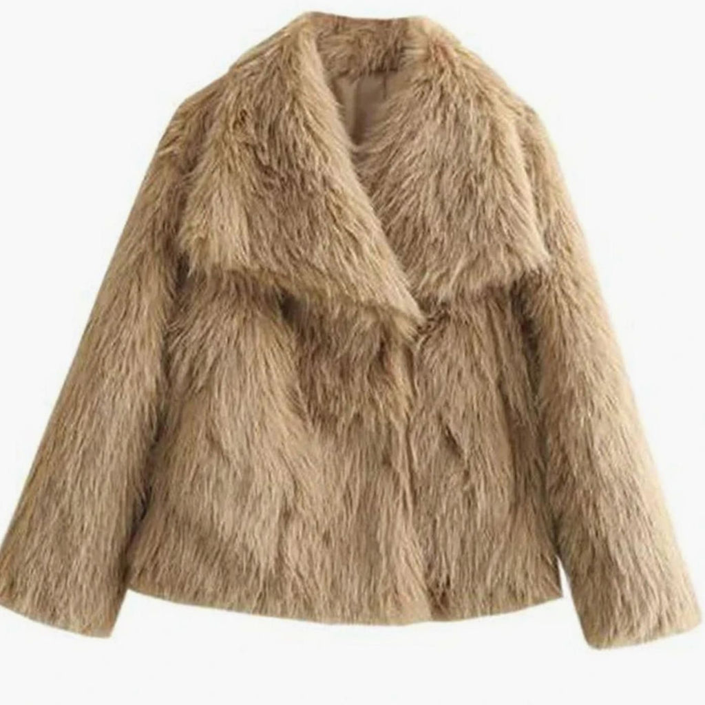 Giselle | Women’s Plush Faux-Fur Lapel Collar Short Jacket
