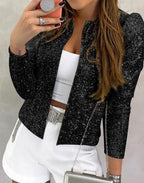 Lucia | Women’s Open-Front Sequin Collarless Cropped Party Blazer