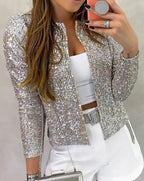 Lucia | Women’s Open-Front Sequin Collarless Cropped Party Blazer