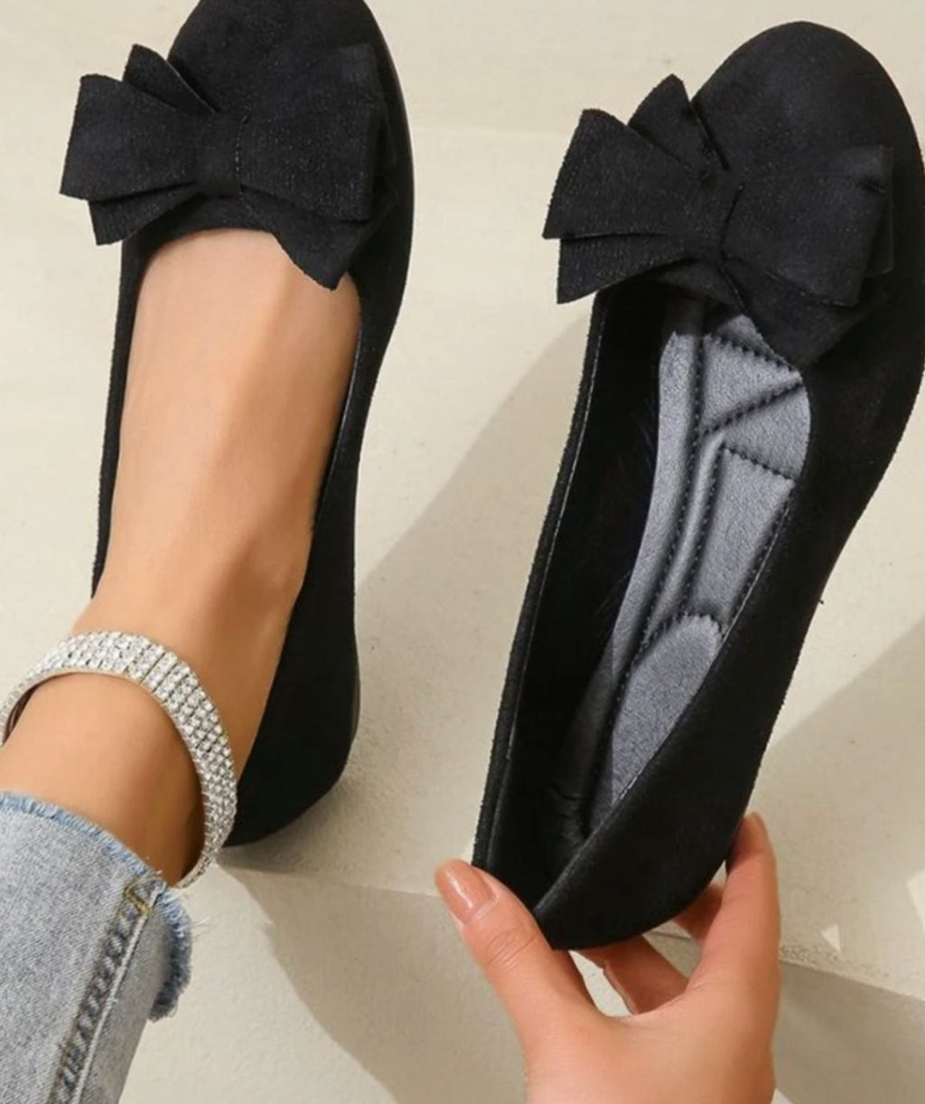 Clara | Women’s Bow-Front Suede Padded-Insole Ballet Flats