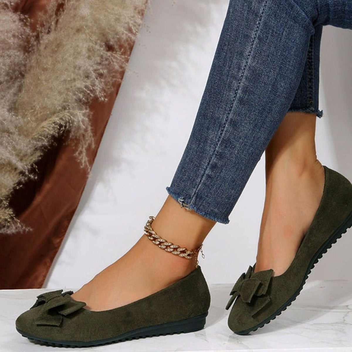 Clara | Women’s Bow-Front Suede Padded-Insole Ballet Flats