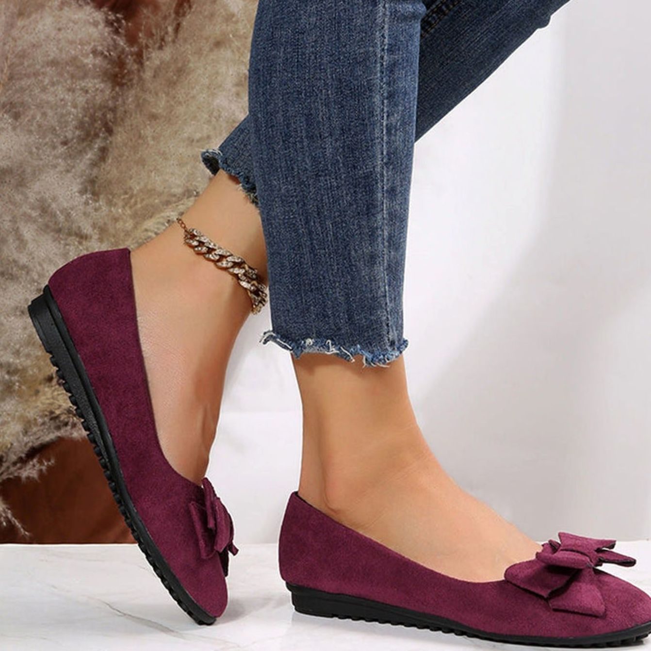 Clara | Women’s Bow-Front Suede Padded-Insole Ballet Flats