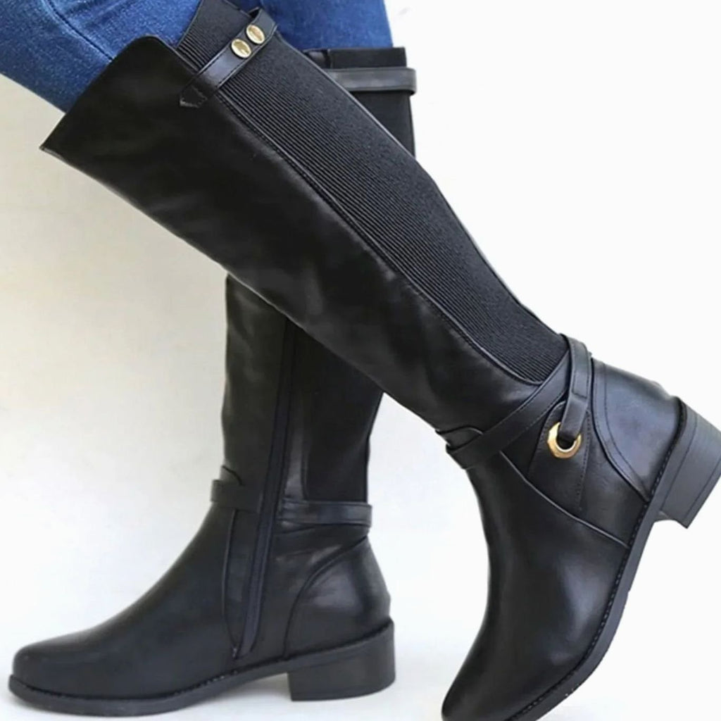 Aspen | Women’s Stretch-Calf Ankle-Strap Knee-High Riding Boots