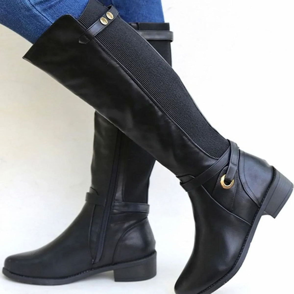 Morgan | Women’s Leather Stretch-Calf Ankle-Strap Riding Boots