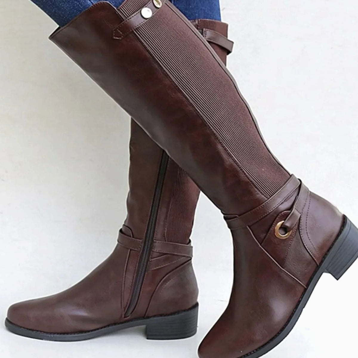 Aspen | Women’s Stretch-Calf Ankle-Strap Knee-High Riding Boots