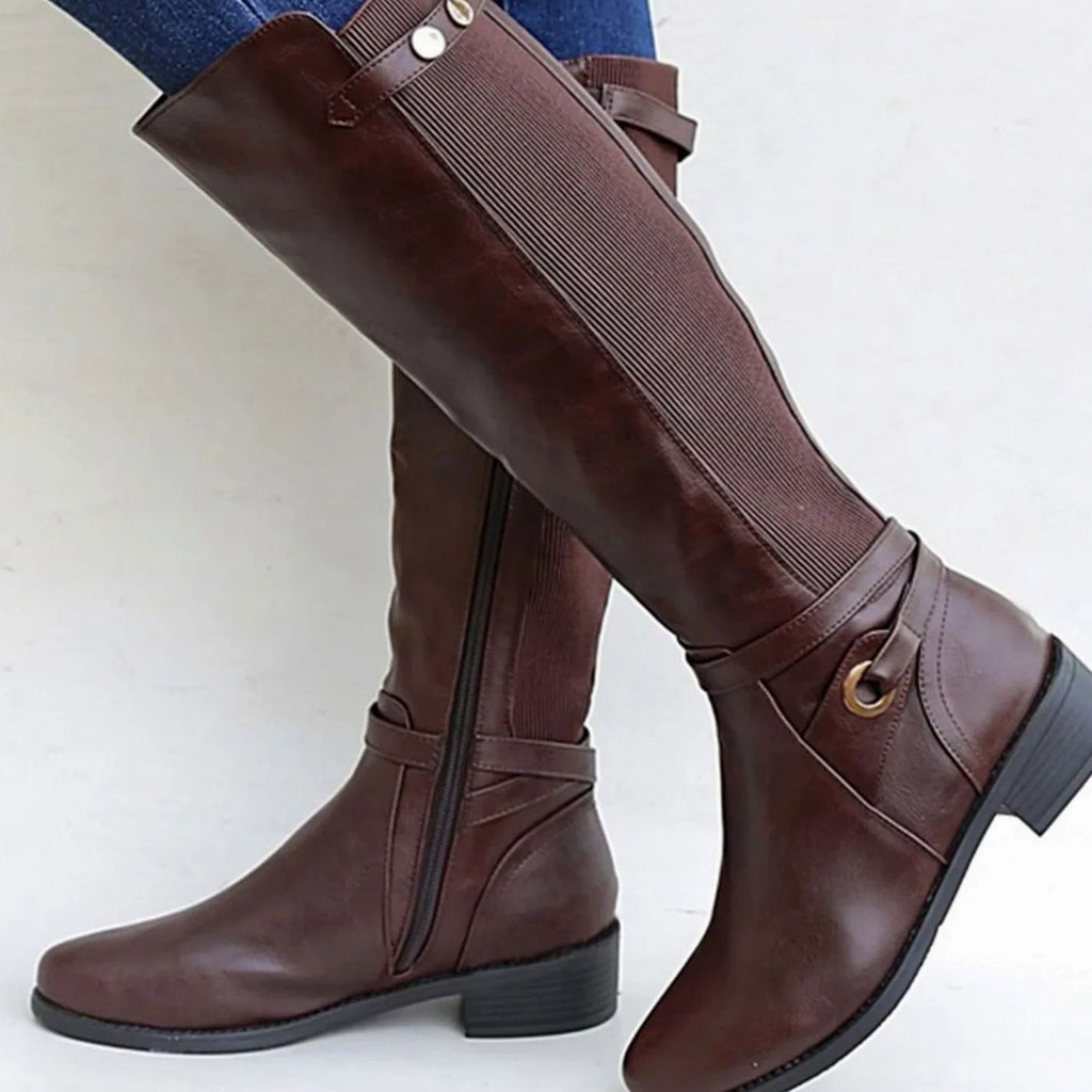Morgan | Women’s Leather Stretch-Calf Ankle-Strap Riding Boots