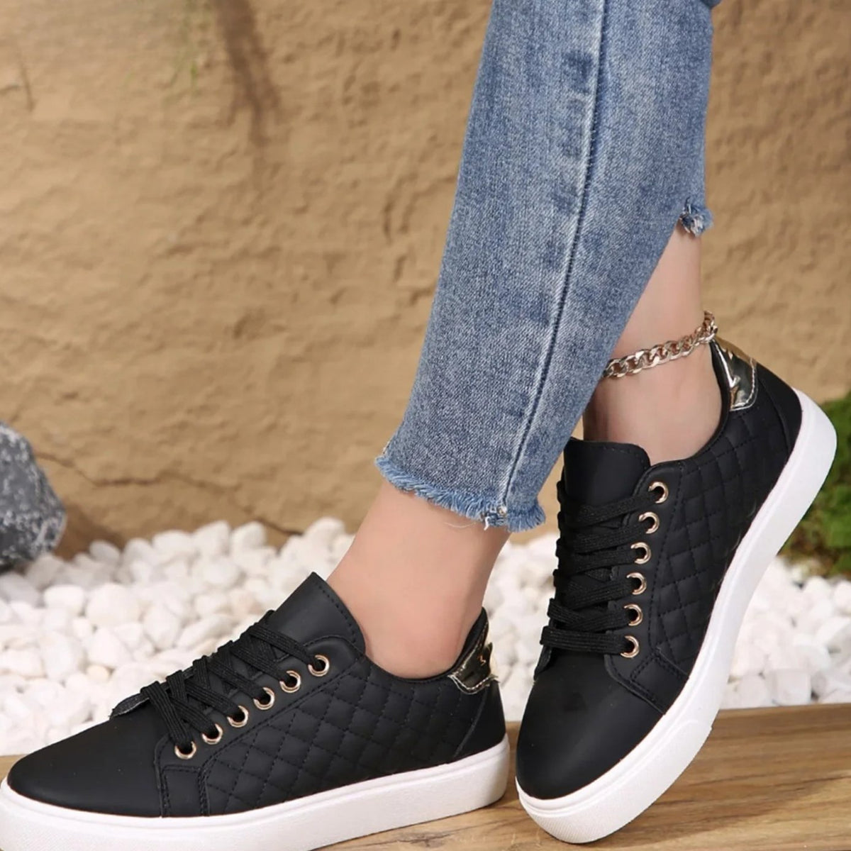 Maya | Women’s Quilted Metallic-Eyelet Low-Top Casual Sneakers
