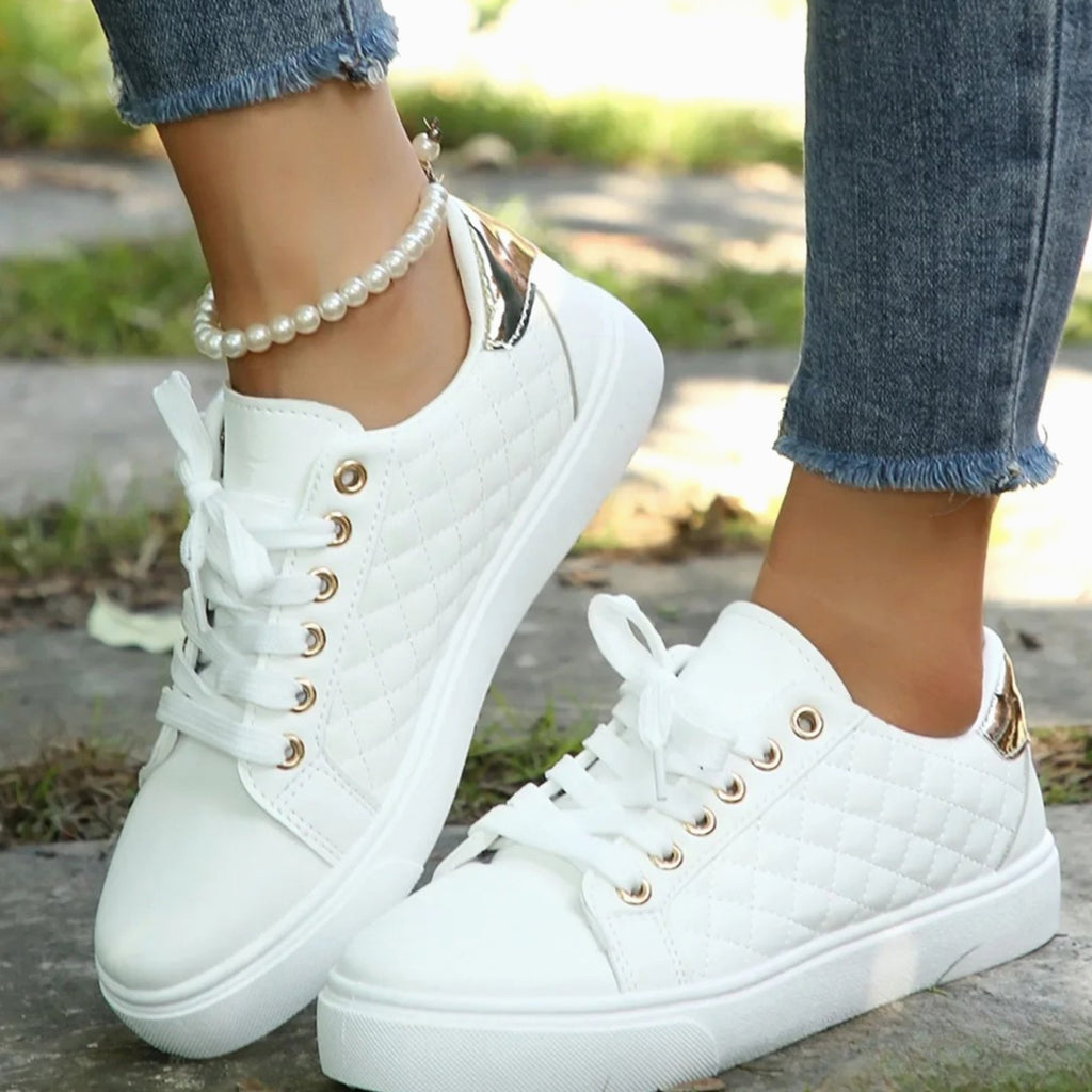 Maya | Women’s Quilted Metallic-Eyelet Low-Top Casual Sneakers