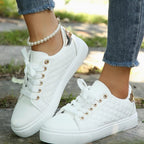 Maya | Women’s Quilted Metallic-Eyelet Low-Top Casual Sneakers
