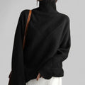 Astrid | Women’s Geometric Asymmetric-Seam High Turtleneck Knit Sweater