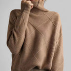 Astrid | Women’s Geometric Asymmetric-Seam High Turtleneck Knit Sweater