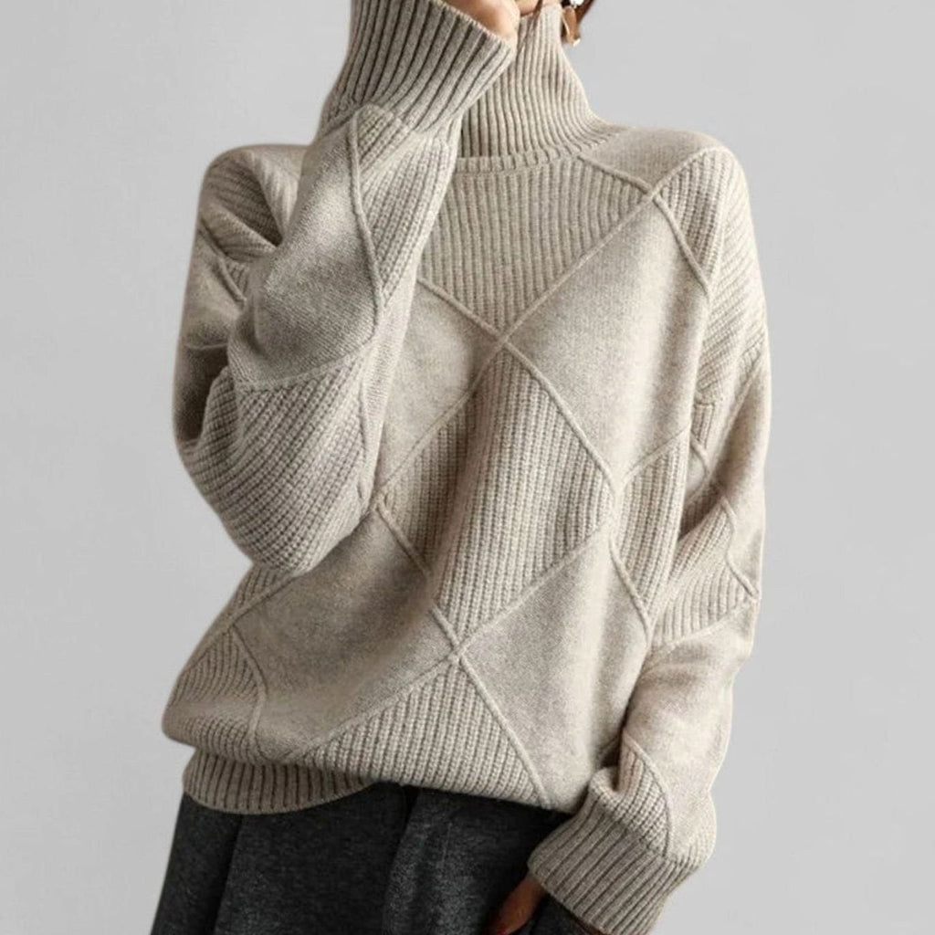 Astrid | Women’s Geometric Asymmetric-Seam High Turtleneck Knit Sweater