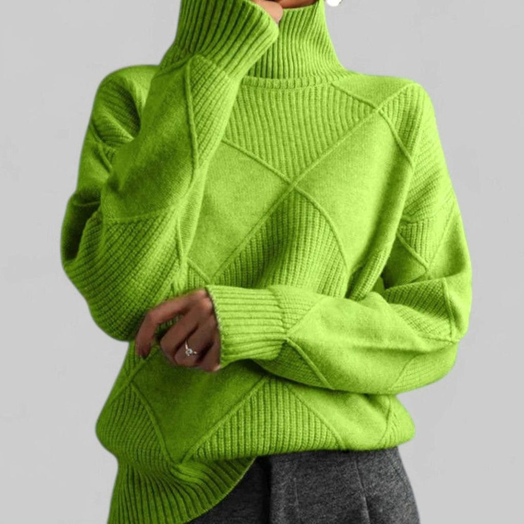 Astrid | Women’s Geometric Asymmetric-Seam High Turtleneck Knit Sweater