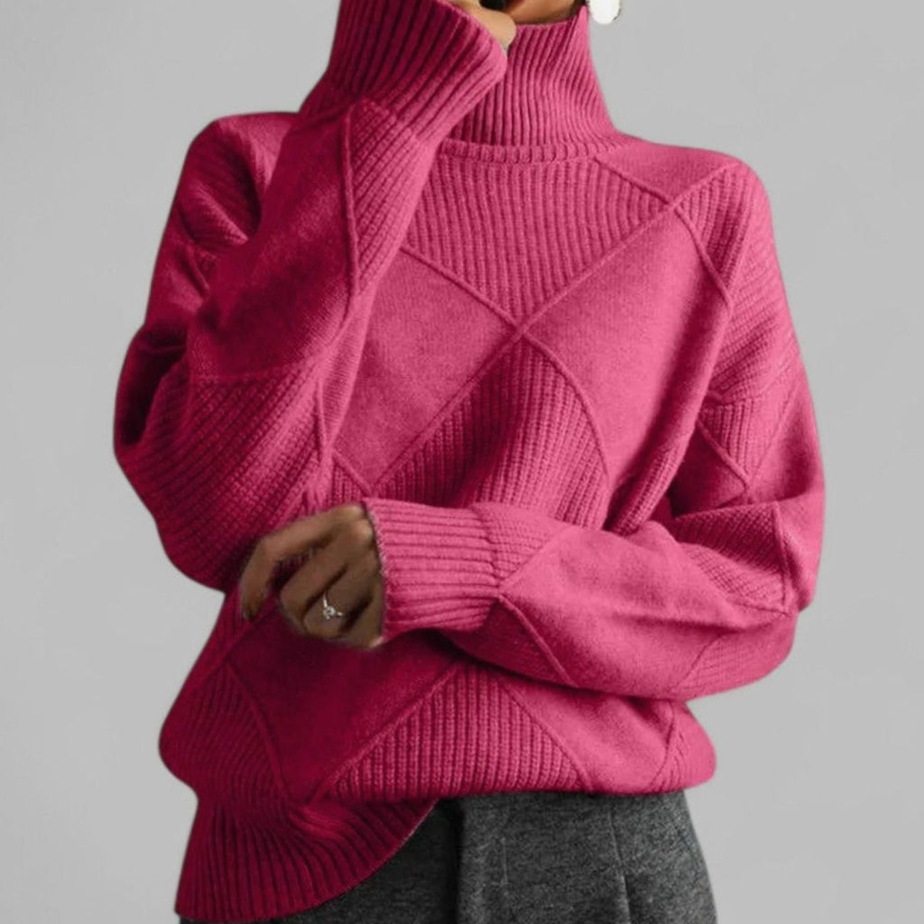 Astrid | Women’s Geometric Asymmetric-Seam High Turtleneck Knit Sweater