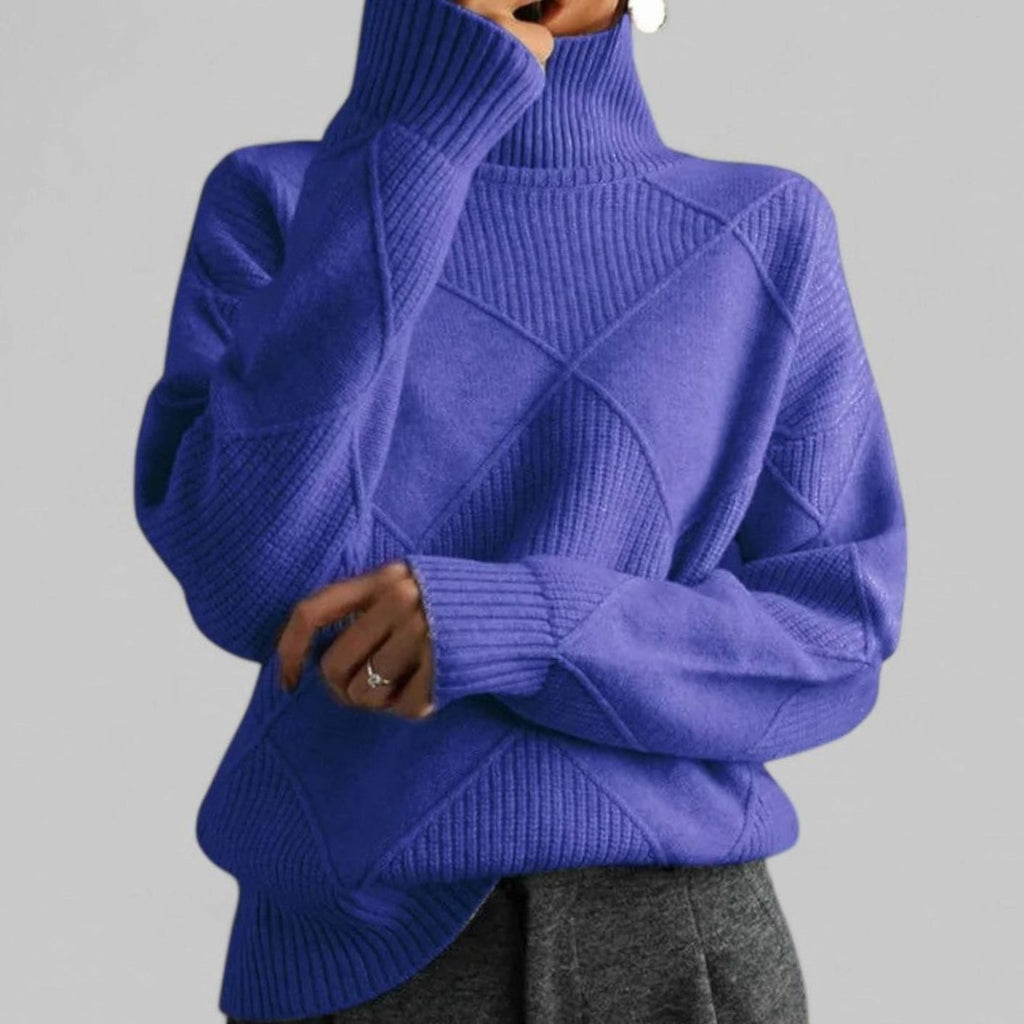 Astrid | Women’s Geometric Asymmetric-Seam High Turtleneck Knit Sweater