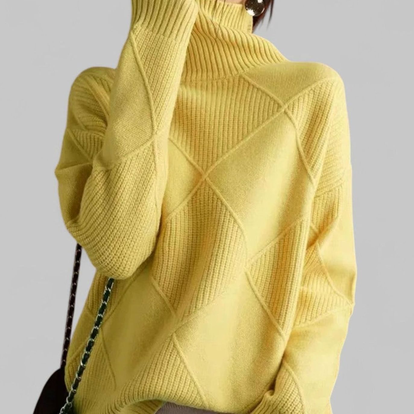 Astrid | Women’s Geometric Asymmetric-Seam High Turtleneck Knit Sweater