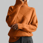 Astrid | Women’s Geometric Asymmetric-Seam High Turtleneck Knit Sweater