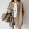 Clara | Women’s Collarless Fuzzy Knit Snap-Front Long Coatigan
