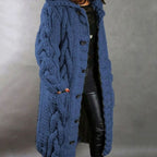 Freya | Women’s Chunky Cable-Knit Hooded Button Duster Cardigan