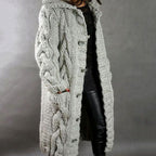 Freya | Women’s Chunky Cable-Knit Hooded Button Duster Cardigan