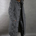 Freya | Women’s Chunky Cable-Knit Hooded Button Duster Cardigan