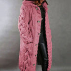 Freya | Women’s Chunky Cable-Knit Hooded Button Duster Cardigan