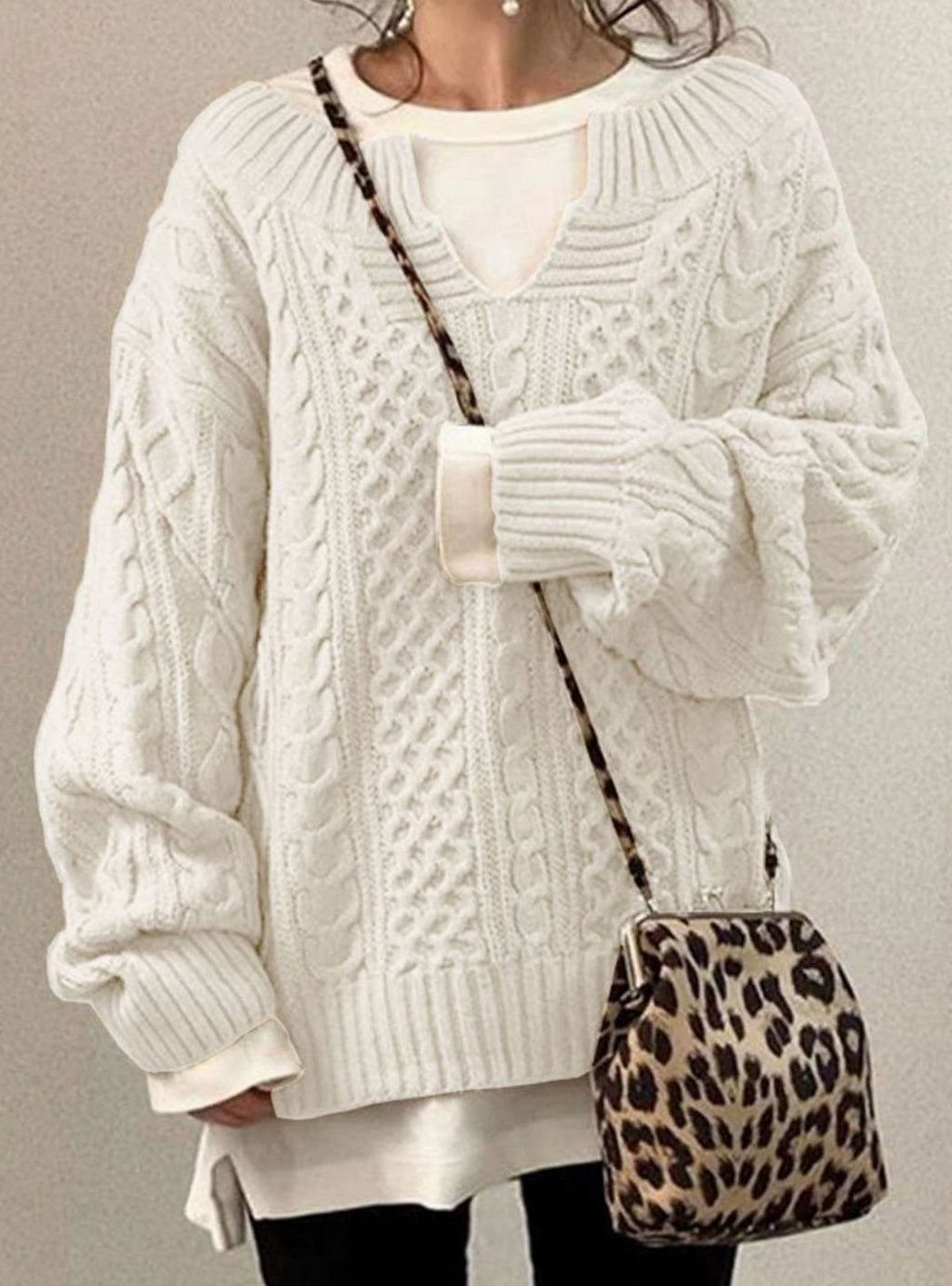 Clara | Women’s Cable-Knit Split-Neck Layered Oversized Sweater