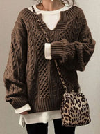 Clara | Women’s Cable-Knit Split-Neck Layered Oversized Sweater