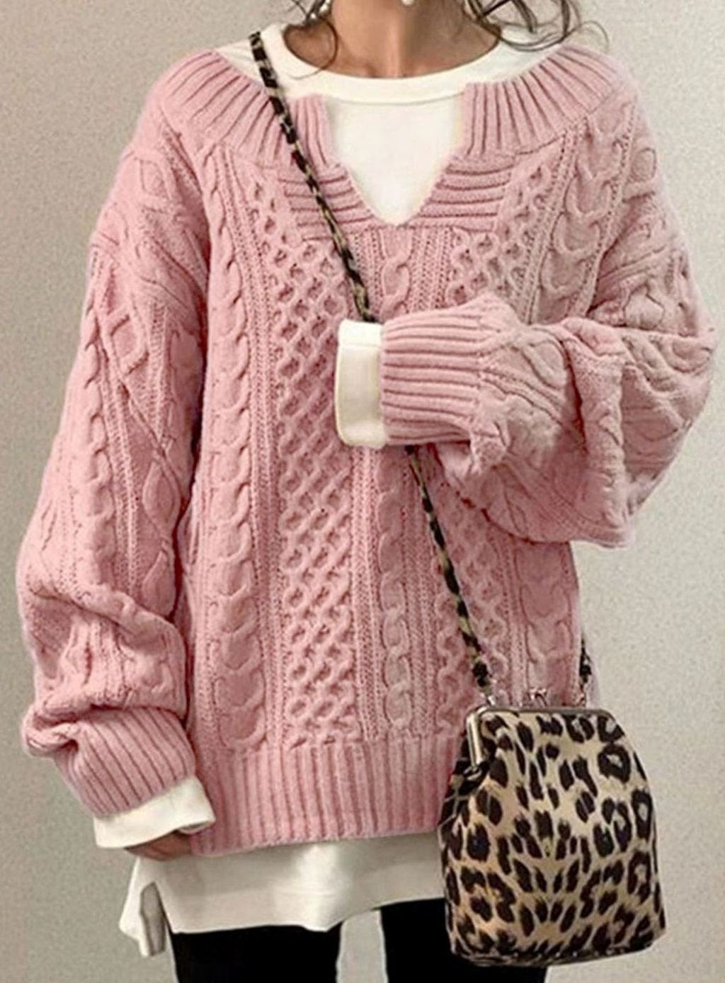 Clara | Women’s Cable-Knit Split-Neck Layered Oversized Sweater