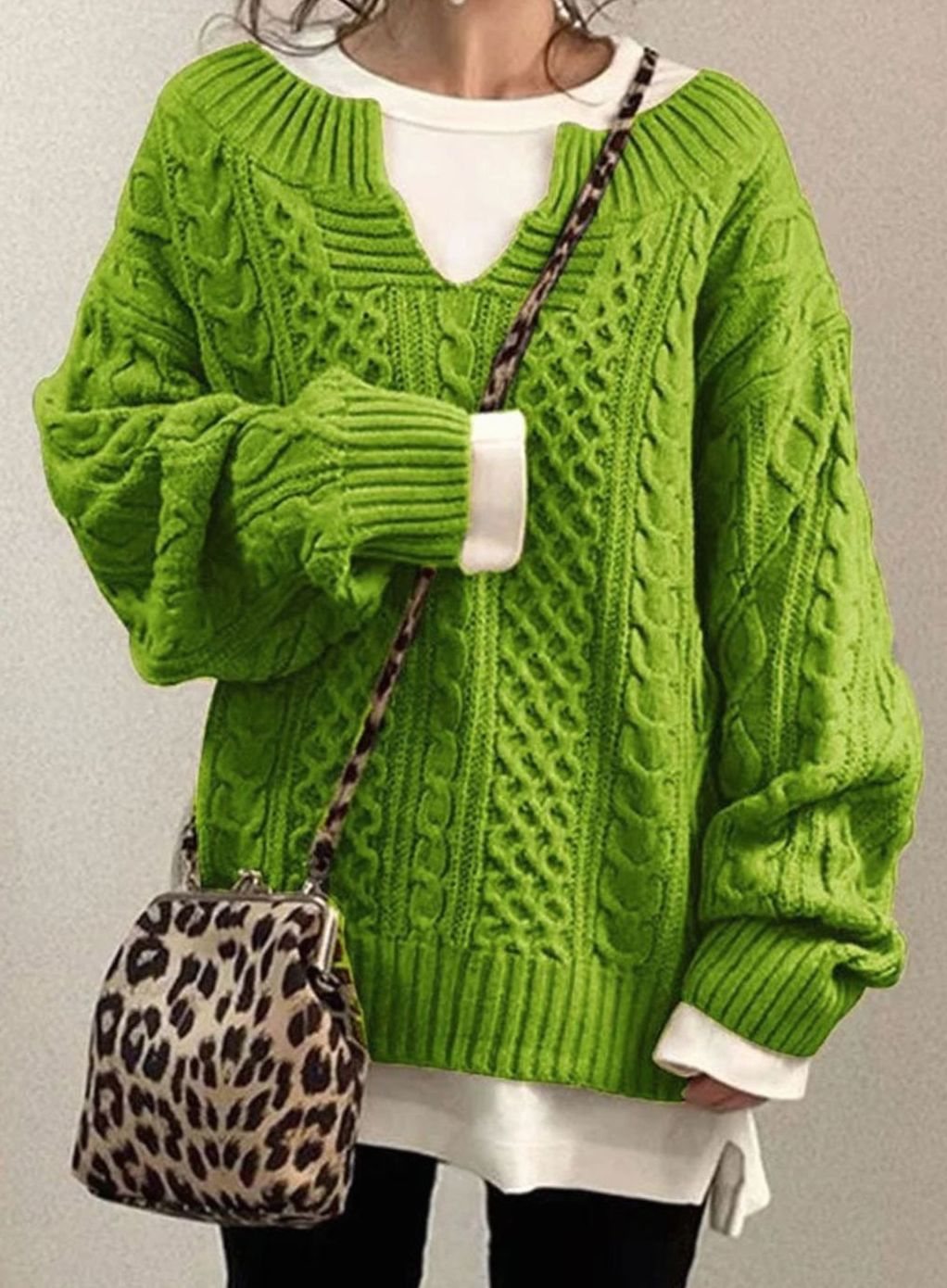 Clara | Women’s Cable-Knit Split-Neck Layered Oversized Sweater