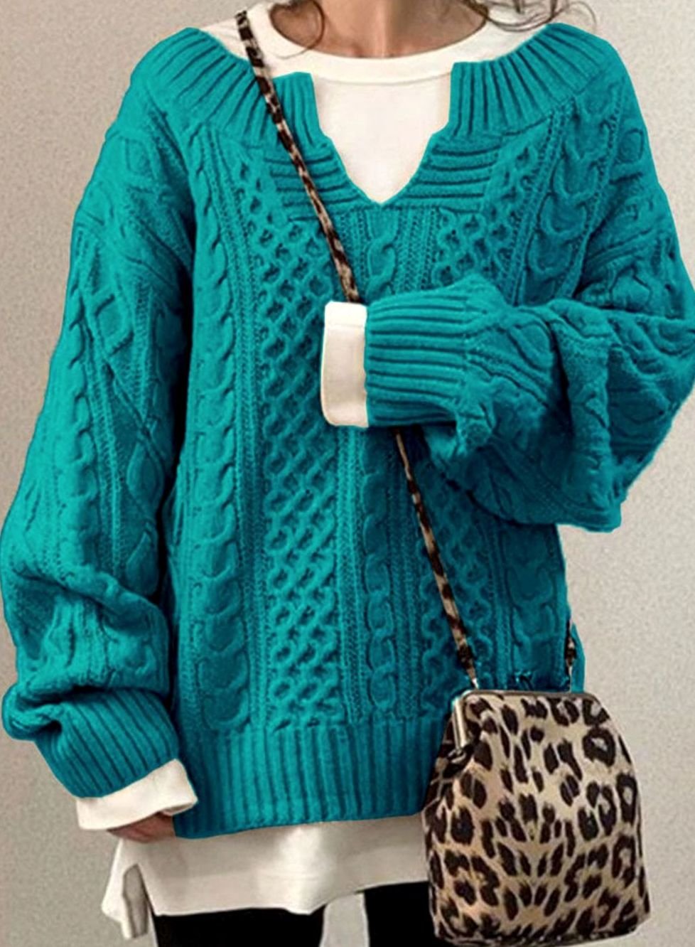 Clara | Women’s Cable-Knit Split-Neck Layered Oversized Sweater