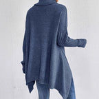 Elena | Women’s Turtleneck High-Low Ribbed-Sleeve Tunic Sweater