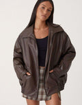 Raven | Women’s Oversized Faux-Leather Zip Bomber Jacket