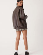 Raven | Women’s Oversized Faux-Leather Zip Bomber Jacket