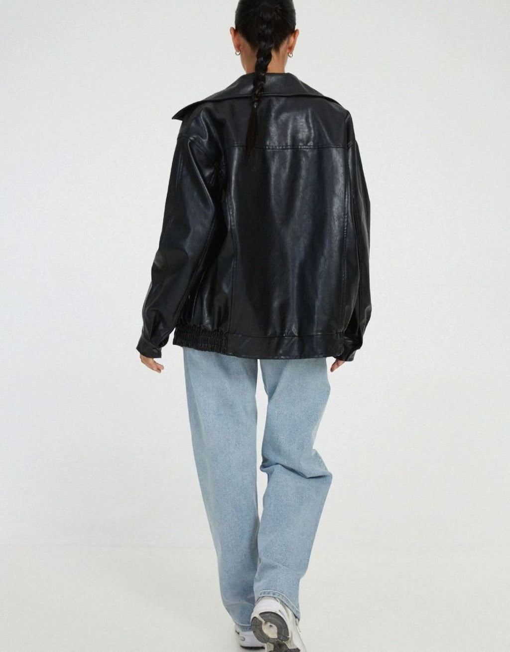Raven | Women’s Oversized Faux-Leather Zip Bomber Jacket