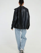 Raven | Women’s Oversized Faux-Leather Zip Bomber Jacket