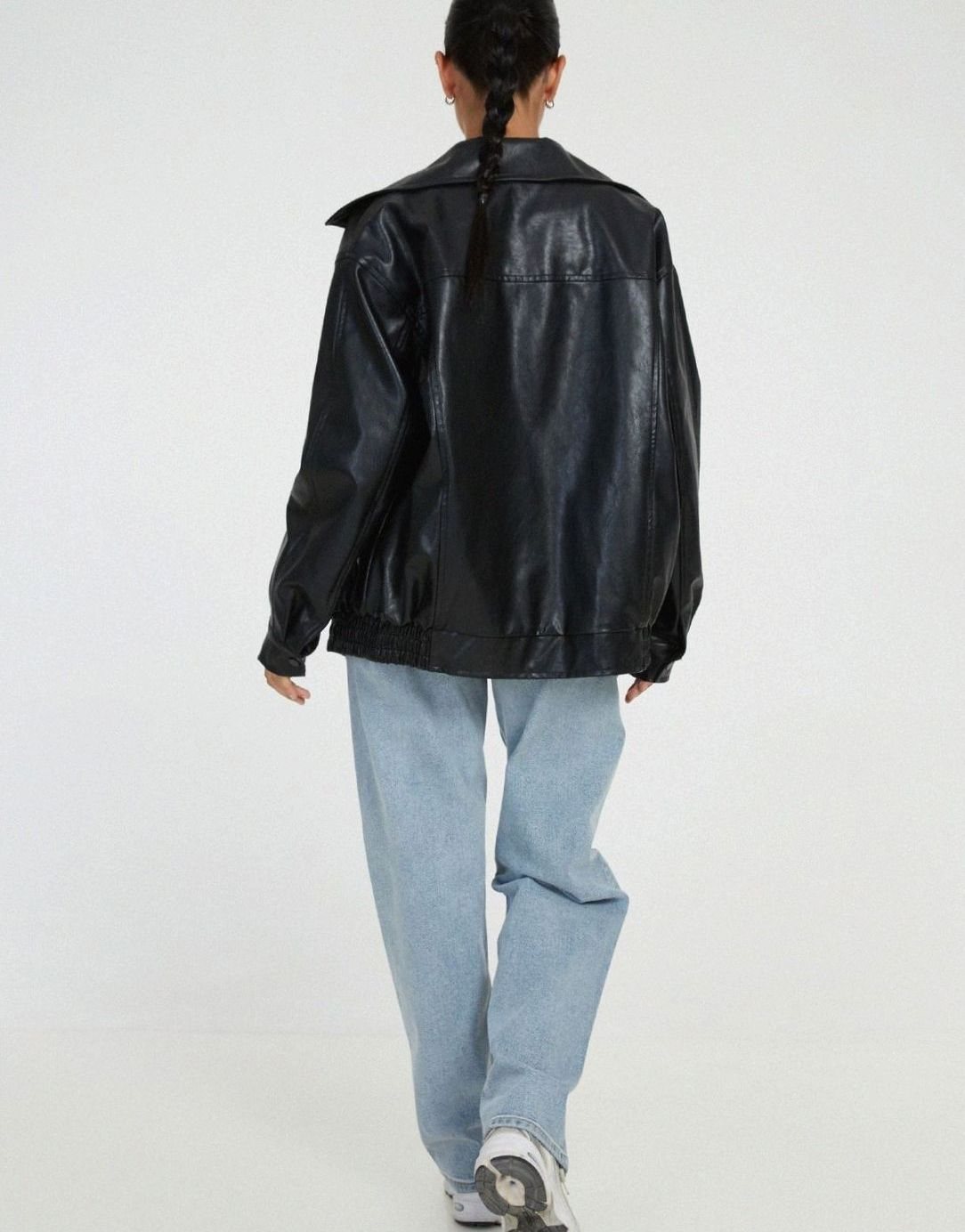 Raven | Women’s Oversized Faux-Leather Zip Bomber Jacket