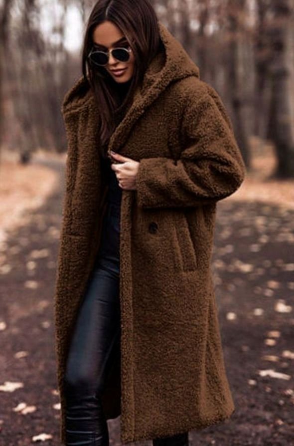 Sienna | Women’s Hooded Plush Teddy Faux-Shearling Long Coat