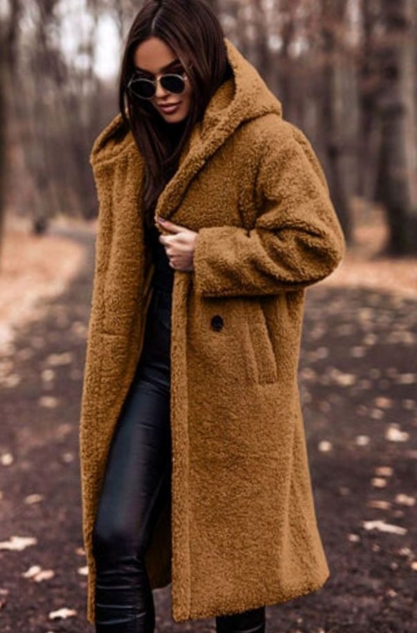 Sienna | Women’s Hooded Plush Teddy Faux-Shearling Long Coat
