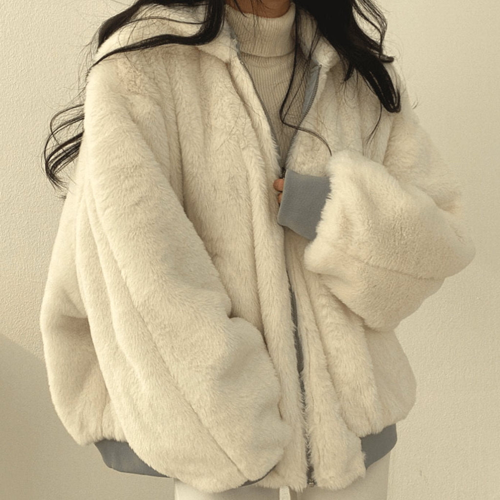 Mina | Women’s Contrast Faux-Fur Hooded Oversized Bomber Jacket