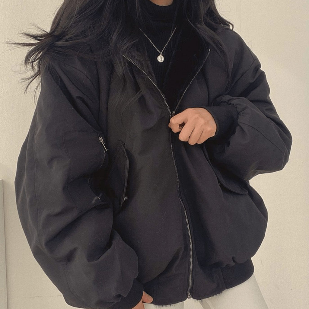Mina | Women’s Contrast Faux-Fur Hooded Oversized Bomber Jacket