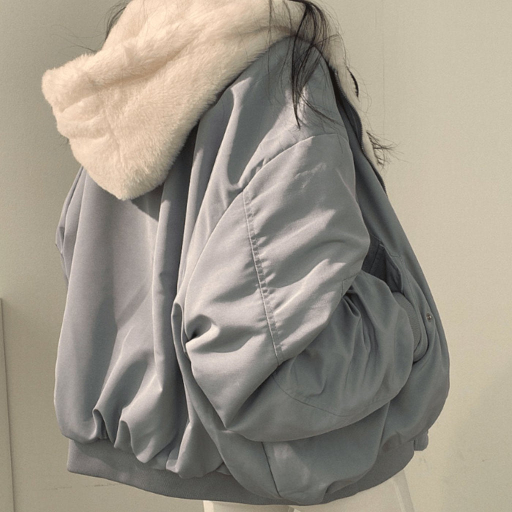 Mina | Women’s Contrast Faux-Fur Hooded Oversized Bomber Jacket