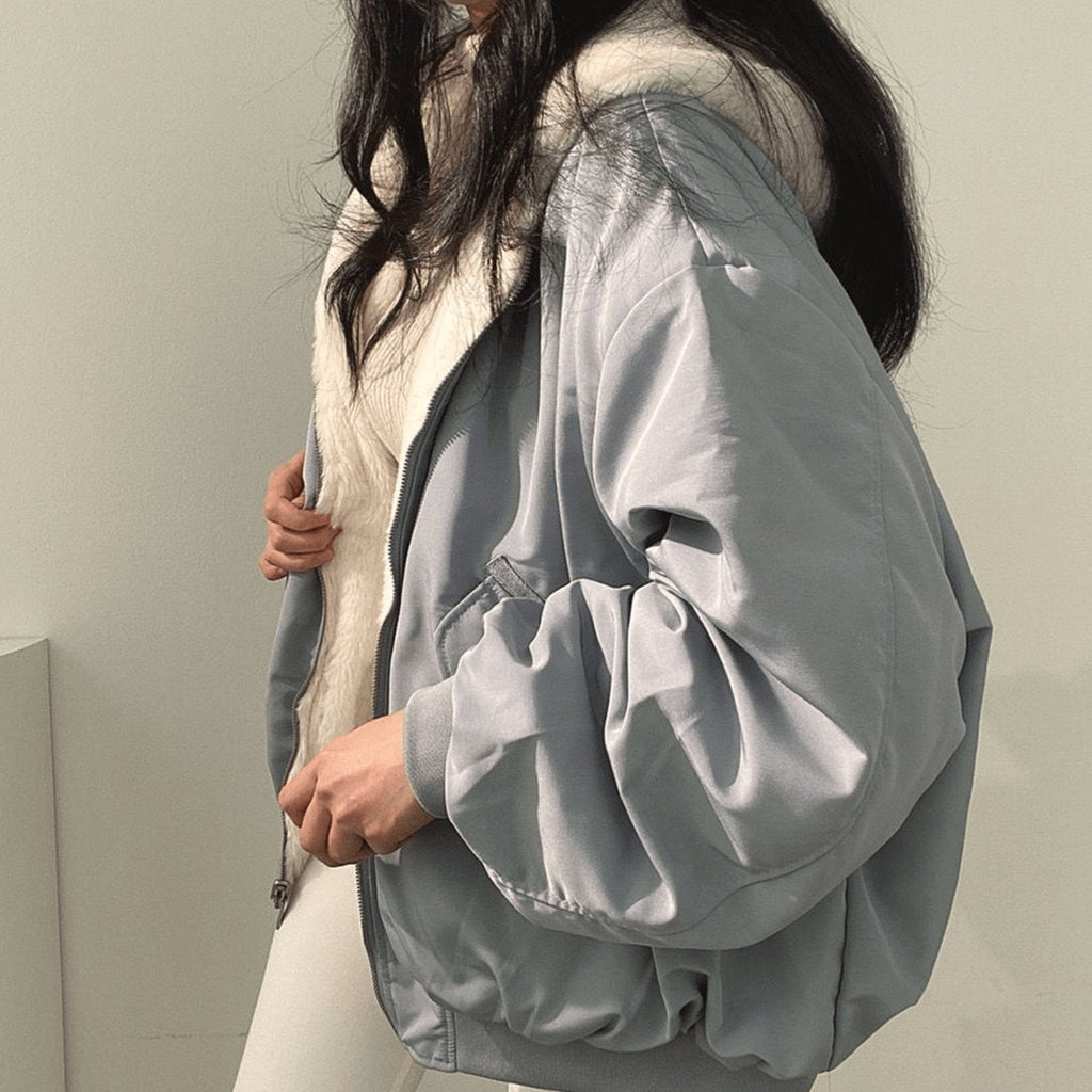 Mina | Women’s Contrast Faux-Fur Hooded Oversized Bomber Jacket