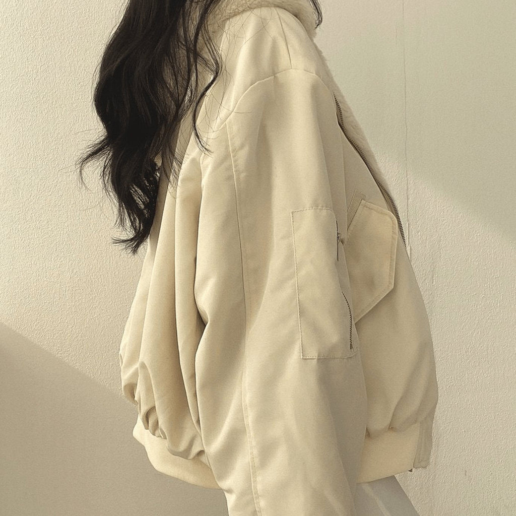 Mina | Women’s Contrast Faux-Fur Hooded Oversized Bomber Jacket