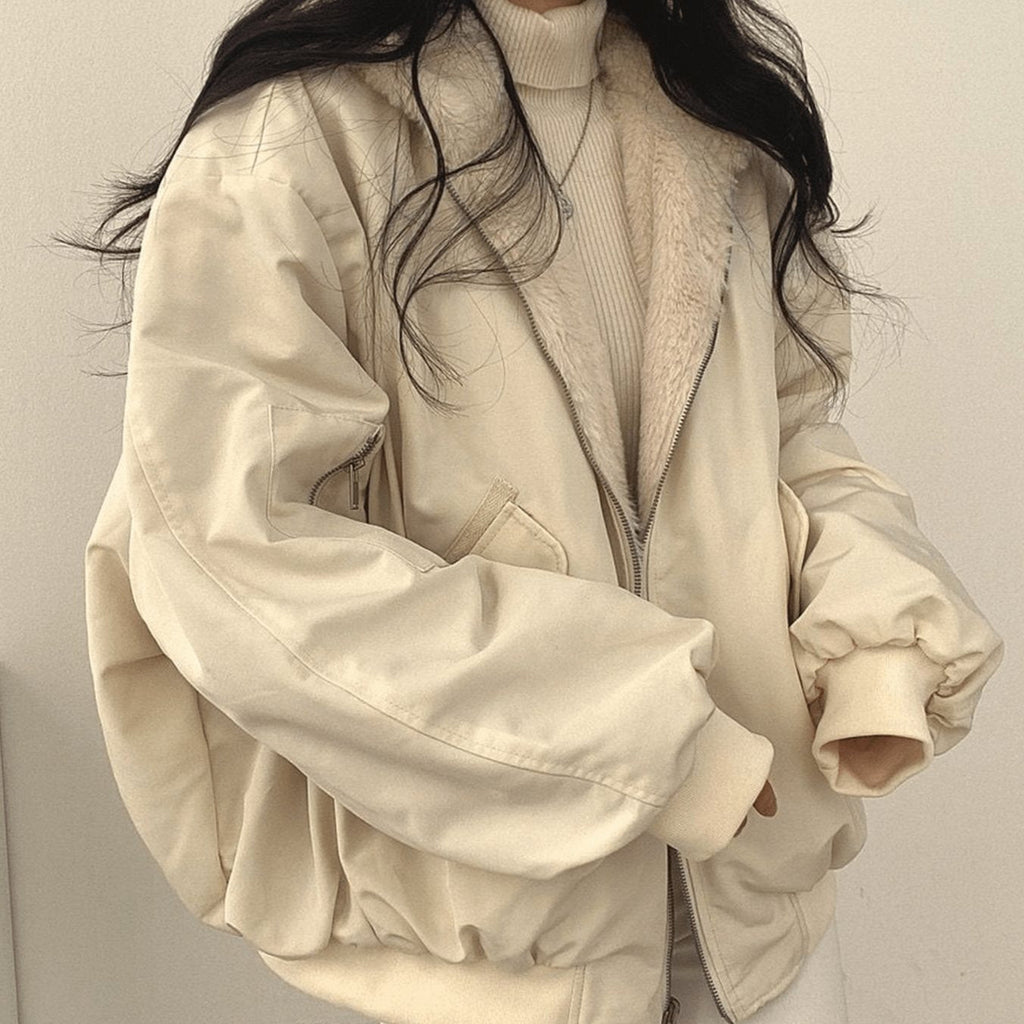 Mina | Women’s Contrast Faux-Fur Hooded Oversized Bomber Jacket