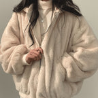 Mina | Women’s Contrast Faux-Fur Hooded Oversized Bomber Jacket