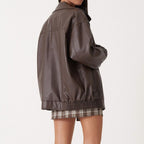 Raven | Women’s Oversized Faux-Leather Zip-Front Bomber Jacket